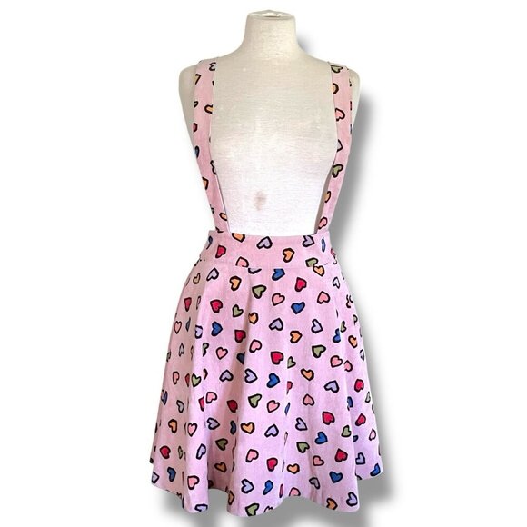 Unique Vintage Dresses & Skirts - Unique Vintage Womens Ruth Suspender Skirt Sz Medium Pink Hearts Corduory Twee